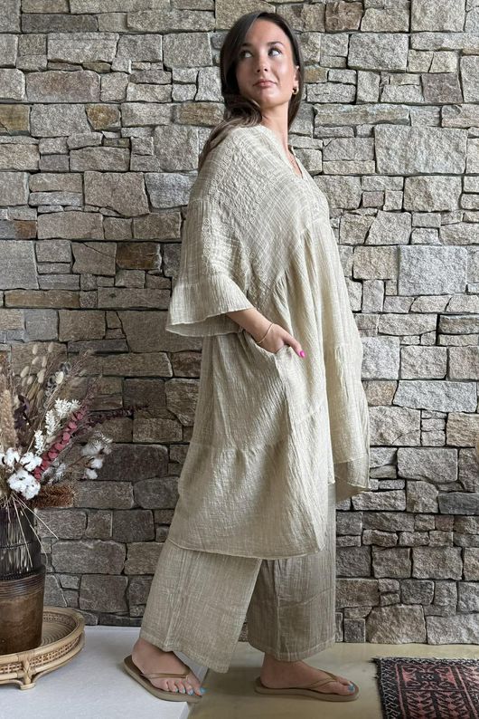 Loom & Thread Embroidered Tiered Smock Dress Washed Oat